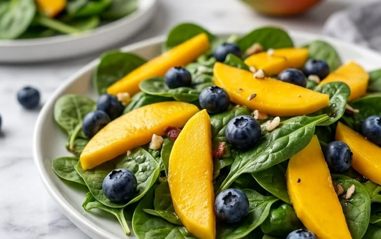 Mango Spinach Blueberry Salad with Honey Dijon Dressing